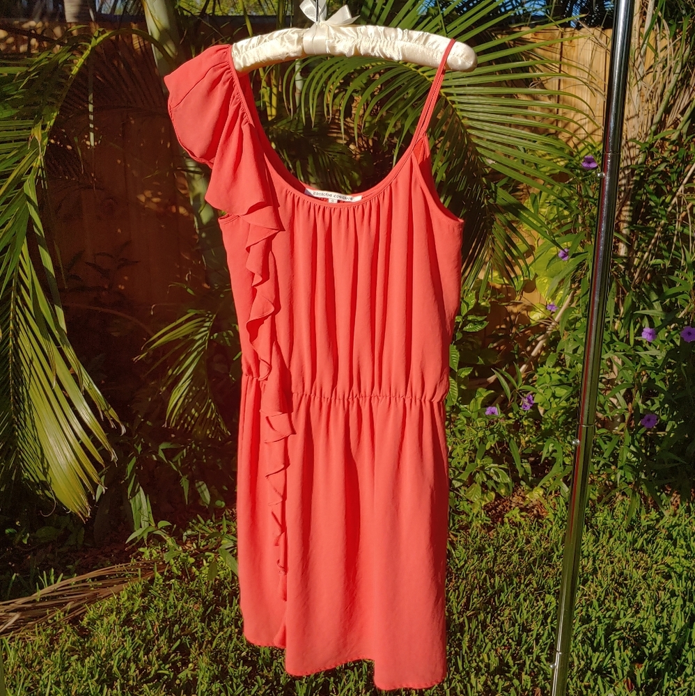 Tangerine dress with ruffle detail